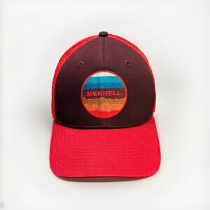 Merrell Mens Red Patch Adjustable SnapBack Trucker Hat Baseball Cap
